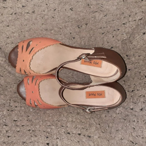MIZ MOOZ-Rhoda-Orange/Brown  Leather-Block Heel-Peep Toe-Sz 7.5-Excellent - Picture 6 of 7